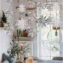 Crafare Christmas 3D Hanging Snowflakes Ornaments 3 Size 18PCS White Silver Snowflakes Hanging Garland for Winter Wonderland Holiday New Year Party Home Decoration