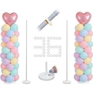Balloon Stand 15-56 Inch Height Adjustable Balloon Stands For Floor Anti-Tip Balloon Column Stand Metal Material Balloon Column Kit Set Of 2 For Party Celebration Birthday Decor Baby Shower (White)