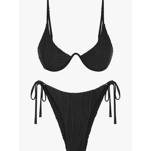 ZAFUL Women's Bikini Sets Ribbed Two Piece Swimsuits Underwire Adjustable Back Clasp Bathing Suit Side Tie Thong Swimwear M