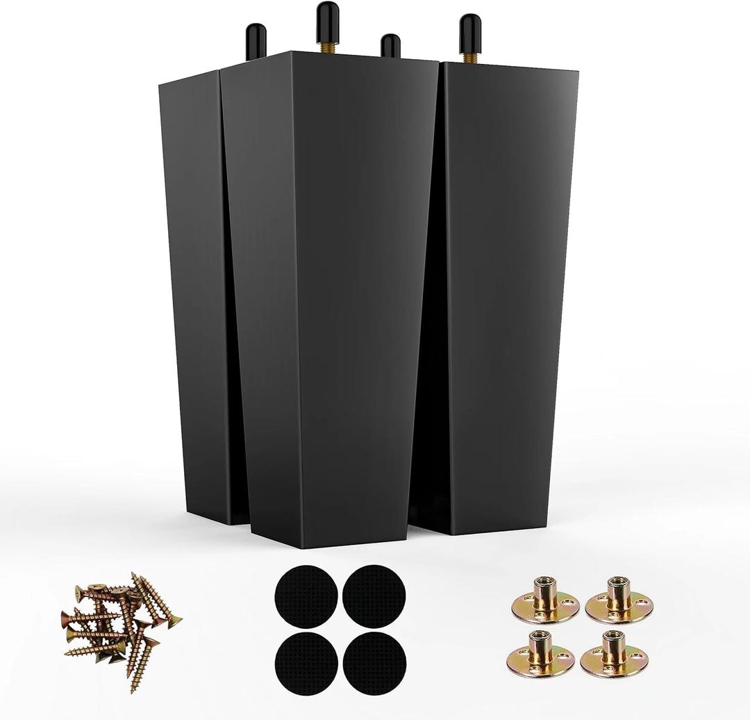 Wood Furniture Legs 8 inch Sofa Legs Pack of 4,Square Couch Legs Black Mid Century Desk Legs,Sofa Replacement Parts,for Dresser Legs Sideboard Recliner Couch Circle Chair (Black, 8 inch)
