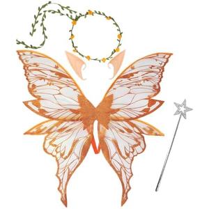 Snycler Fairy Wings for Adults and Girls, Fairy Costume Set with Floral Garland, Wand & Elf Ears Butterfly Wings XL Snycler Fairy Wings for Adults and Girls, Fairy Costume Set with Floral Garland, Wand & Elf Ears Butterfly Wings XL