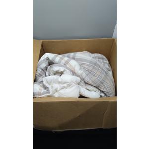 100% Cotton Comforter Set Queen Size – Reversible Yarn-Dyed Checkered Design, Soft Washed Cotton on Both Sides, Lightweight All-Season Bedding, Machine Washable(Grey White Plaid, 90”x90”)