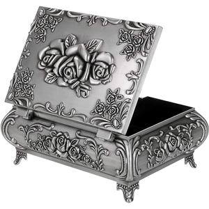 Hipiwe Vintage Metal Jewelry Box Small Trinket Jewelry Storage box For Rings Earrings Necklace Treasure Chest Organizer Antique jewelry Keepsake gift Box Case for Women (Large)