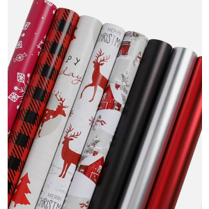LaRibbons Christmas Wrapping Paper Rolls, 30Inch × 10Feet, 8 Rolls: 200 sq.ft.ttl, Classic Reindeer/Snowflake/Plaid/Truck and Matte Solid Color Gift Wrap Bundle for Christmas, Holiday, Season Party