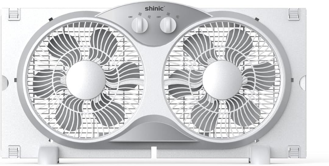 shinic 9" Twin Window Fan with Reversible Airflow Quiet Exhaust & Intake, Independent Control Dual Fan, Expanders for 23.8"-37" Window, Vertical/Horizontal for Sliding Window, for Home Kitchen