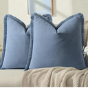 ZWJD Pillow Covers 18x18 Set of 2 Navy Throw Pillow Covers with Fringe Chic Cotton Decorative Pillows Square Cushion Covers for Sofa Couch Bed Living Room Farmhouse Boho Decor, Blue