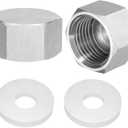 uxcell 2pcs Hex End Cap 304 Stainless Steel Nut with Washer, PT 1/2" Female Thread Pipe Fitting, Gas Line Water Line Stop Valve Cap Tubing Ends for Plumbing Fittings, Silver Tone