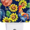 Retro Hen Rooster Night Light, Sunflowers Plug into Wall with Dusk to Dawn Light Sensors, Warm Nightlights for Bedroom, Bathroom, Hallway, Kitchen, Gifts Ideal for Boys Girls Women Men