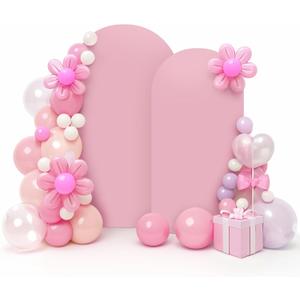 LEBENGURU Set of 2 Upgraded Wedding Arch Cover, 6.6FT,7.2FT Dusty Pink Spandex Fitted Arch Backdrop Cover, Round Top Chiara Stand Covers for Birthday Party Baby Shower Banquet Balloon Dcor