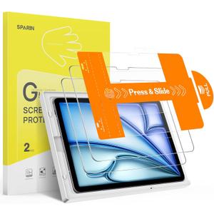 SPARIN 2 Pack Screen Protector for iPad Air 11 Inch M3/M2 (7th /6th Generation, 2025/2024), Tempered Glass for iPad Air 7/6 Gen with Easy Installation Tray, Apple Pencil Pro Compatible, Case Friendly
