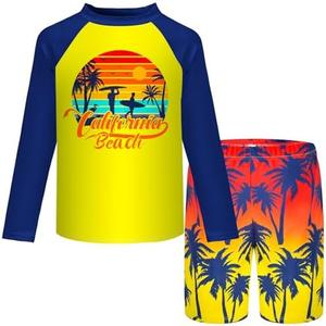 Boys Two Piece Rash Guard Swimsuits Kids Short Sleeve Swimwear Sets Quick Dry Bathing Suit 10 Years 140
