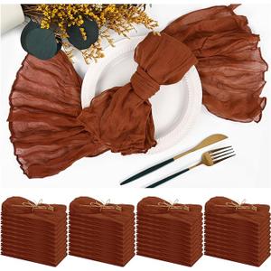 Teruntrue Set of 42 Gauze Cheesecloth Napkins Wrinkled Dinner Napkins, Terracotta Rustic Boho Napkins Soft Cotton Table Napkins Decorative Cloth Napkins for Wedding Party Table Decoration,20 x 20 Inch 7 Rolls