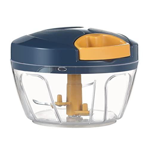 Ourokhome Manual Food Processor Vegetable Chopper, Portable Hand Pull String Garlic Mincer Onion Cutter for Veggies, Ginger, Fruits, Nuts, Herbs, etc., 500ml, Deep Blue