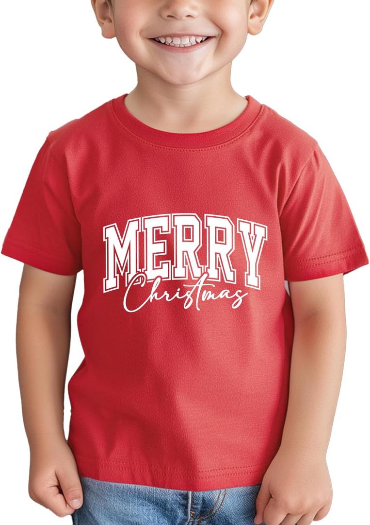Boys Christmas Shirt for Kids Girls Toddler Ugly Funny Xmas T-Shirt Short Sleeve Cotton Tee Top 2-8 Years (Red)