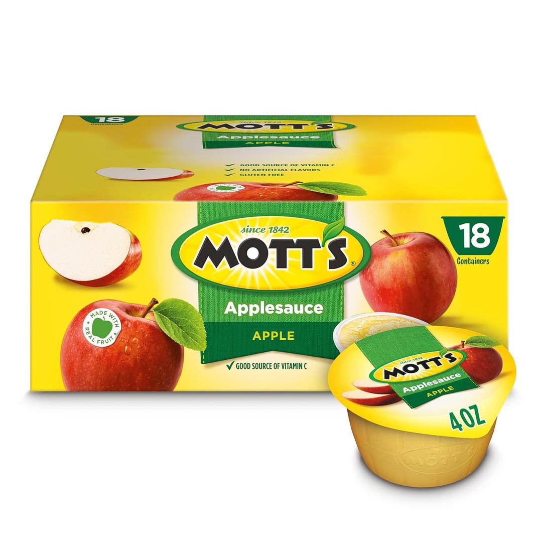 Mott's Applesauce, 4 Oz Cups, 18 Count, No Artificial Flavors, Good Source Of Vitamin C, Nutritious Option For The Whole Family, BB: Jun 3 2027