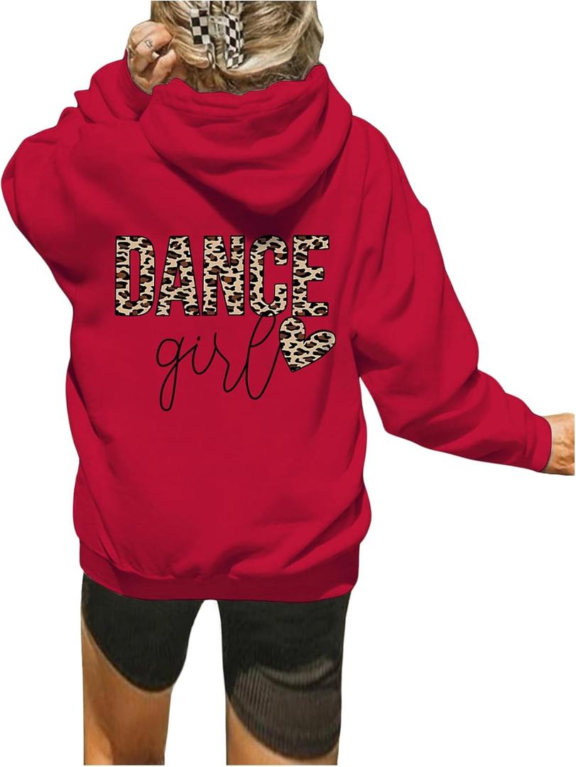 RoseSeek Girl's Letter Cheetah Hoodies Long Sleeve Hooded Sweatshirts Pullover Tops Cute Clothes (Red)