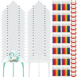 Syhood DIY Kite Bulk Blank Kite Making Kit with Watercolor Pens and String 20 Inch Summer Beach Decorating Coloring Party Set for Craft Outdoor