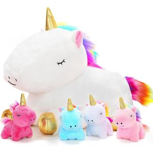 KIZZYEA Toys for Girls Ages 0 1 2 3 4 5 6 7 8+ Years, Unicorn Plush Toys Set, Soft Unicorn Mommy Stuffed Animal with 4 Baby Unicorns in Her Tummy, Birthday for Baby, Toddler, Kids