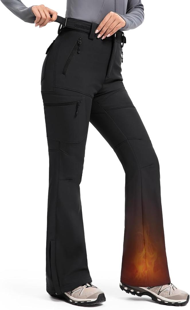 Moosehill Women's-Snow-Ski-Pants Water-Resistant Fleece Lined Winter Hiking Snowboard Thermal Insulated 5 Pockets (16, Black)
