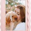 5x7 Picture Frame with Mat for 4x6, Wavy Edge Wooden Real Glass Photo Frame for Tabletop and Wall Hanging, Pink, 1 Pack