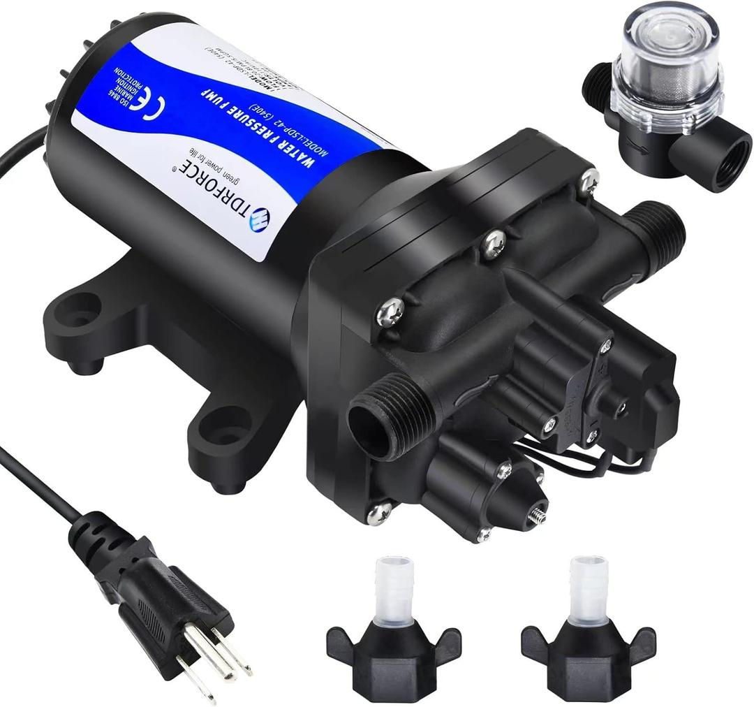 TDRFORCE Fresh Water Pump 5.5GPM Pressure Increase Booster Pump 75 PSI Transfer Pump 110V Self Priming on Demand Diaphragm Pump Washdown Pump for Boats Inline Water Pump for Garden Hose