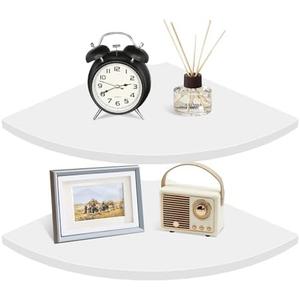 Homode Corner Wall Shelf, 12 in Wide Rounded Corner Shelf Floating, Set of 2 Wooden Hanging Corner Shelves with Wire Hole for Bathroom Living Room Office, White