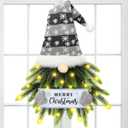 Lighted Gnome Christmas Wreath for Front Door - Artificial Santa Xmas Hanging Sign for Window Wall Decorations - Farmhouse Home Decor (Silver)