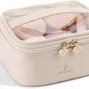 Pocmimut Makeup Bag,Protable Clear Makeup Bag Travel Cosmetic Bag Car Accessories for Women,Travel Essentials Cosmetic Bag Organizers,Beige (Small-Square)