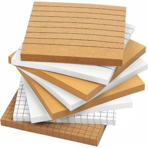 Mr. Pen- Lined Sticky Notes, 3x3, 8Pads, 480 Sheets, White & Kraft, Sticky Notes with Lines, Sticky Note, Self-Stick Note Pads, Stocky Notes for Bible Journaling