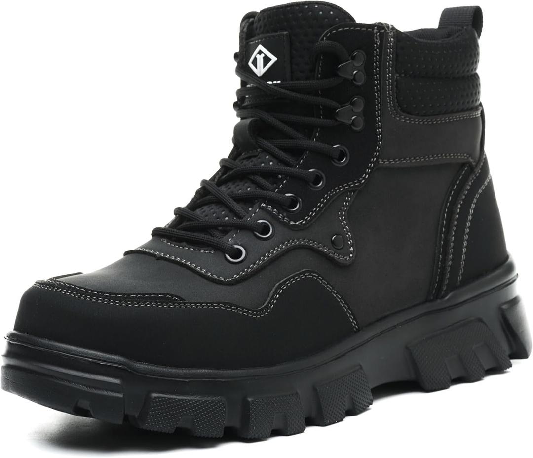 Steel Toe Boots for Men Safety Mens Work Boots Composite Toe Construction Shoes Botas De Trabajo Para Hombre (12.5 Women/11 Men, Black)