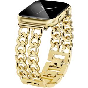 JR.DM Gold Watch Bands for Women Compatible with Apple Watch Band 42mm(S3/2/1) 44mm 45mm 46mm 49mm Adjustable Metal Bracelet for iWatch Series1/2/3/4/5/6/7/8/9/10/SE/Ultra 1 2 (No Case)