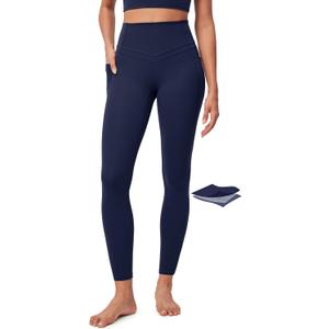 IUGA Compression Leggings with Pockets for Women Tummy Control Leggings No Front Seam Workout High Waist Yoga Pants (X-Large, Navy Blue)