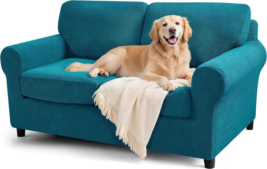 SUBRTEX 5 Pieces Stretch Sofa Slipcover Sets Couch Cover Sets Backrest Cushion Covers Furniture Protector Collection Set for Oversize Sofa Loveseat Chair Slip Covers(Medium, Teal) (Turquoise)