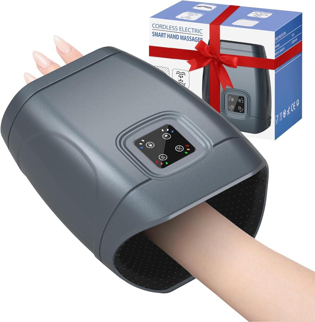 JQX Hand Massager with Heat and Compression, Cordless Electric Hand Massager, 3 Levels Pressure for Finger, Gifts for Women, Men(Grey)