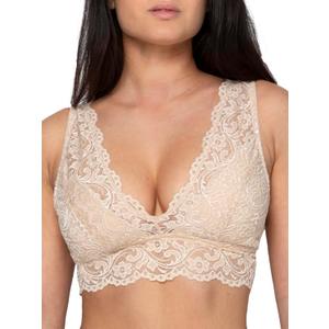 Smart & Sexy womens Signature Lace Deep V Neck Wireless Bralette, Bralettes for Women With Support, Bralettes and Bralette Pack (Beige, XXL)