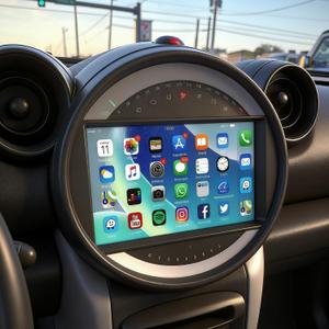 Double Android 15 Car Stereo for BMW Mini Cooper 2011-2016 Radio GPS Navigation CarPlay&Android Auto 9 inch Touch Screen Radio Audio Player with Mirror Link/WIFI/SWC/FM/Bluetooth+Backup Camera+MIC