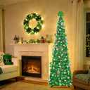 Timer & Shamrock - St Patricks Day Decorations, 5Ft Lighted St Patricks Day Tree with 50 LED Warm Lights 12 Balls Ornaments Battery Operated Pop Up Tinsel Collapsible Tree for Home Porch Office Party