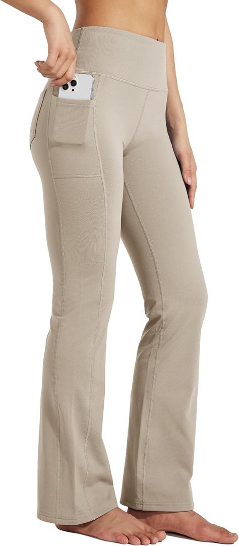 Willit Women's Fleece Lined Pants Yoga Bootcut Thermal Winter Pants High Waisted Flare Leggings Water Resistant (Khaki), S