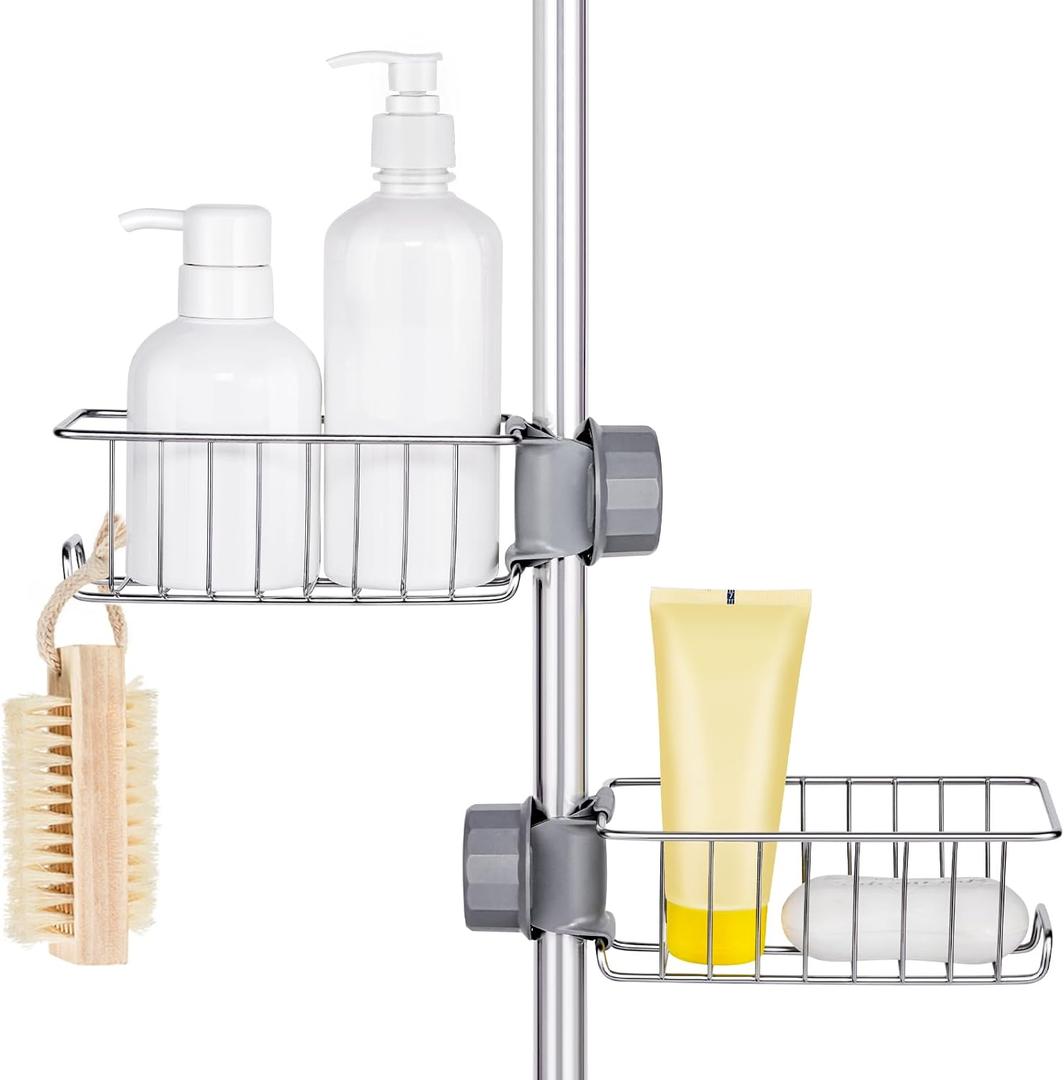 Clawfoot Tub Shower Caddy(Shower Rod Not Included),Clawfoot Tub Accessories,Tub Caddy,SUS304 Stainless Steel Shower Shelves,Clawfoot Tub Soap Caddy(Silver)