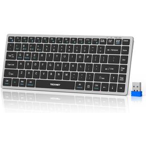 TECKNET Bluetooth Keyboard Rechargeable, 4-Device (2.4G+3BT) Wireless Keyboard, Ultra-Slim Quiet Typing, 14 Hotkeys Computer Keyboard for PC/Laptop/Smart TV/Tablet/iPad
