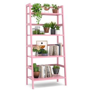 Homykic Pink Ladder Shelf, 4-Tier Bamboo Bookshelf & Bookcase Organizer