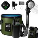Portable Shower for Camping, 6000mAh Rechargeable Camp Shower Pump with Large Capacity Foldable Bucket, Filtered Shower Head, Outdoor Camping Shower Kit for Travel, Pet Bath, Car Washing (Green)