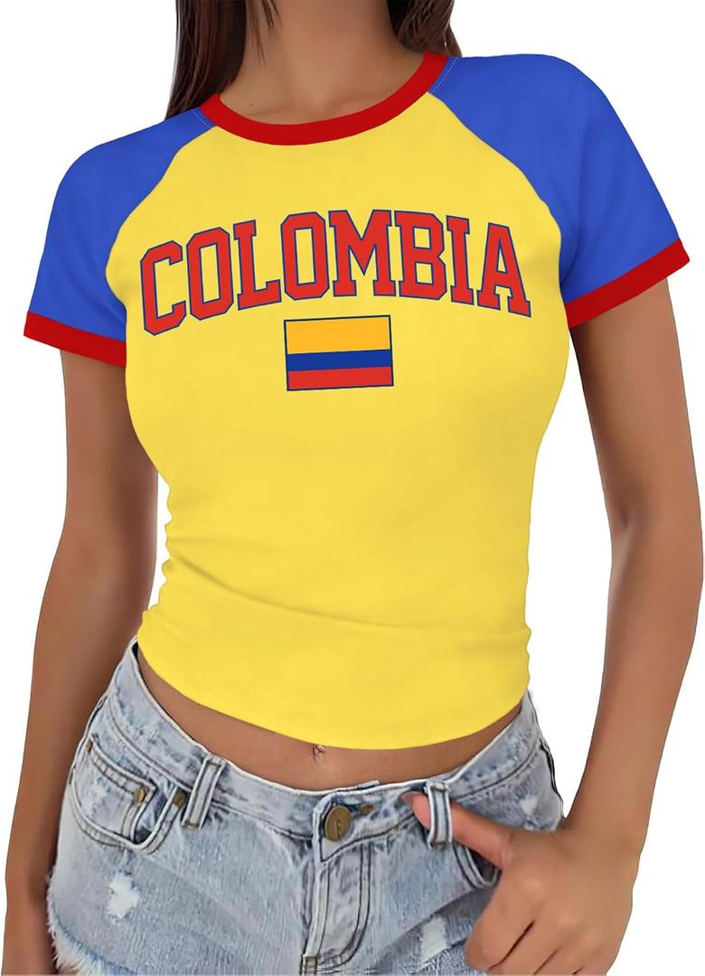 Baby Tee Women USA Mexico Brazil Crop Top Country Flag Y2k Tshirt Jersey Vintage Summer Going Out Tops