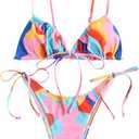 ZAFUL Womens High Cut Thong Bikini Set Swimsuits Cami String Sexy Bathing Suit (Small, 82_pink)