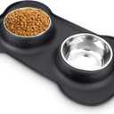 AsFrost Dog Food Bowls Stainless Steel Dog Bowls, Pet Dog Food Water Bowls No-Spill Non-Skid, Feeding Bowls with Dog Bowl Mat Dog Dishes for Small Medium Size Large Dogs Cats Puppy, Black, 240z (1 Cup/12 oz each)