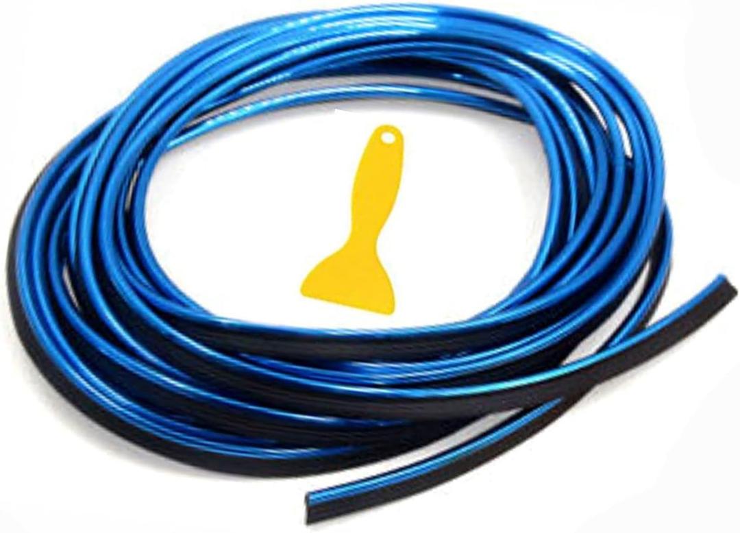 Car Interior Decorative Molding Door Panel Dashboard Gap Trim Strip 10ft (Chrome Blue)