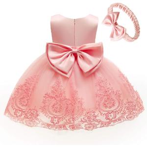 CMMCHAAH 0-6T Baby Girls Pageant Lace Embroidery Dresses Toddler Party Bowknot Tutu Gown Dress with Headwear (18-24 Months)