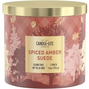 Candle-lite Fall Scented Candles, Amber with Leathered Musk and Spiced Cardamom, 14 oz 3-Wick Jar Candle, Proudly Poured in USA, Autumn Home Decor, 45 Hours of Burn Time, Ideal Gift for Men and Women