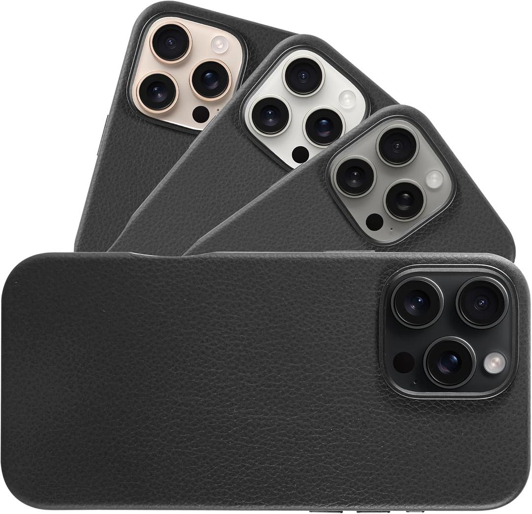 LONLI Urban - for iPhone 16 Pro Max Leather Case - European Genuine Pebbled Leather Phone Case - European Elegance, Modern Design - [Compatible with Magsafe] - Black