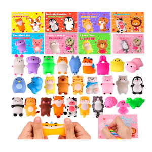 NAWITDA 28 Pack Valentines Day Cards for Kids Classroom, Kawaii Mochi Squishies Fidget Toys with Valentines Cards, Classroom Gift Exchange, School Party Favors for Boys Girls